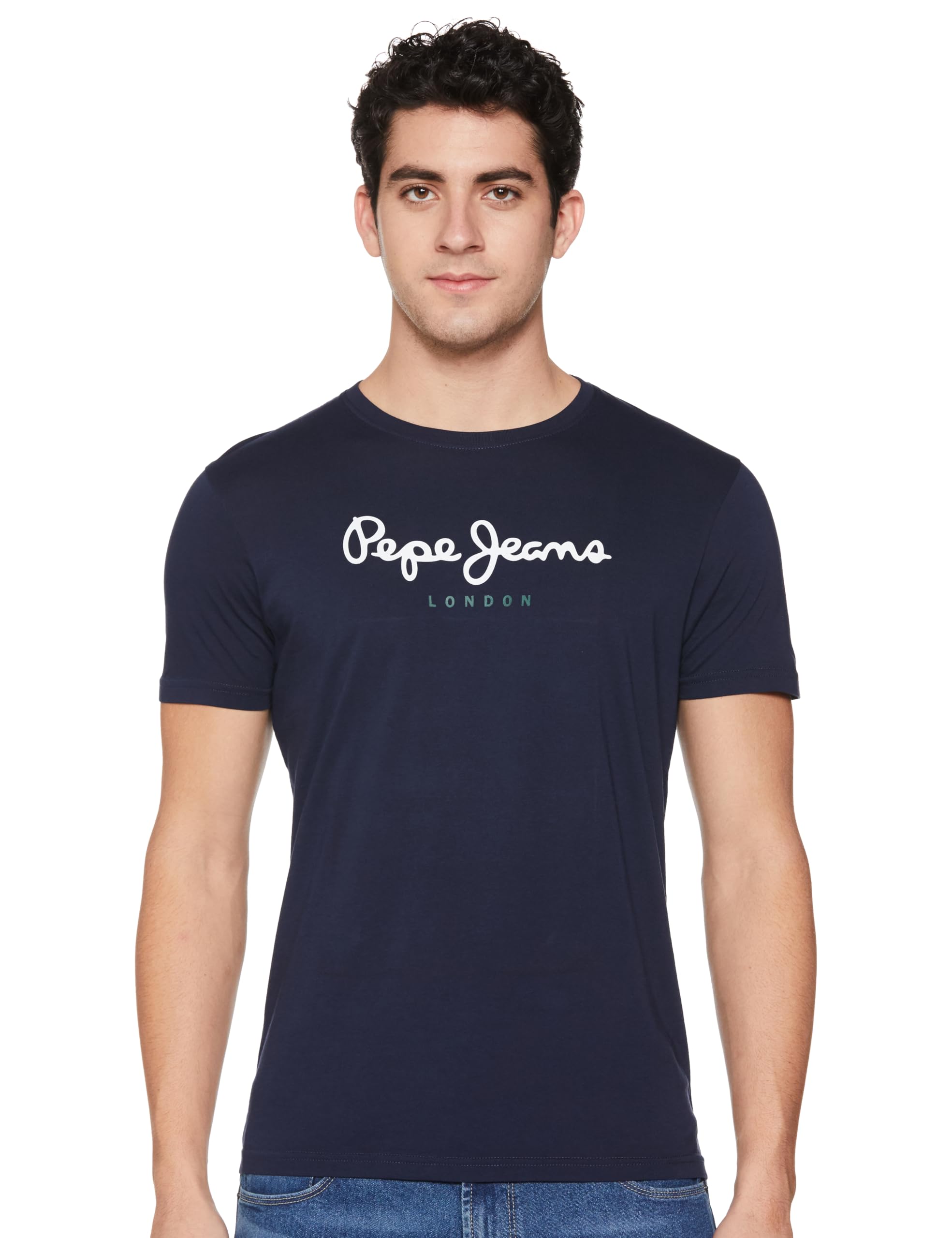 Pepe Jeans Men Cotton Slim Fit T-Shirt (Pm509171_Navy, Medium