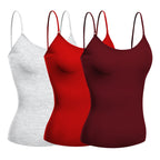 Emmalise Women's Camisole Built in Bra Wireless Fabric Support Short Cami (3Pk Red, Burgundy, H Gray, Small)