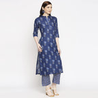 Anni Designer Women'S Cotton Straight Kurta With Pant (Blue Flower_Gsk)