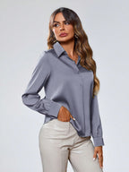 Indoprimo WomenS Solid Satin Casual Shirt | Stylish Western Long Sleeve Shirt For Women