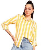 POPWINGS Stripe Printed Crepe Shirt for Women Stylish Western Casual Regular Fit Full Sleeves Shirts for Women Shirt