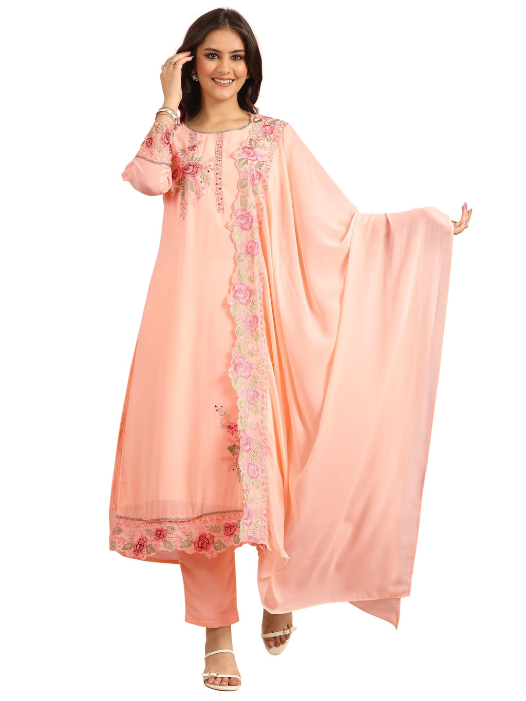 Libas Embroidered Georgette Straight Kurta With Trousers And Dupatta-51255Xxl