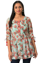 Aurelia Floral Printed Printed Synthetic Regular Green Kurti For Women