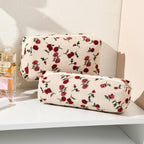 SOIDRAM Makeup Bag Floral Cosmetic Bag Cute Makeup Pouch 1Pcs Large Capacity Makeup Bags and 1Pcs Makeup Brushes Storage Bag Tra