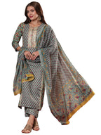 ANNI DESIGNER Womens Cotton Blend Straight Printed Kurta with Pant & Dupatta (SANGHVI Green_XXL_Green_XX-Large)