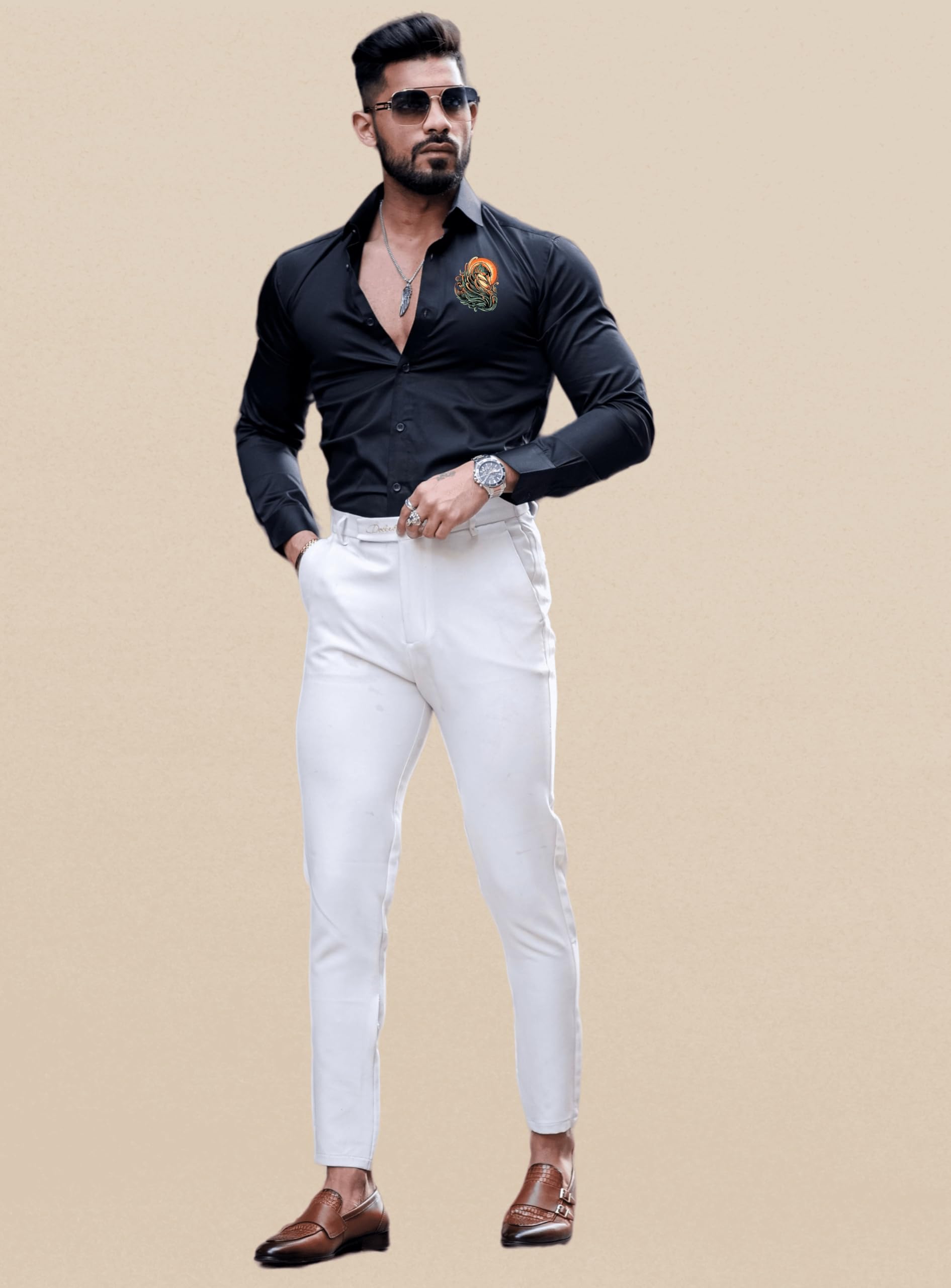 Indoprimo MenS Stylish Solid Satin Casual Shirt For Men Full Sleeve - Bird Black