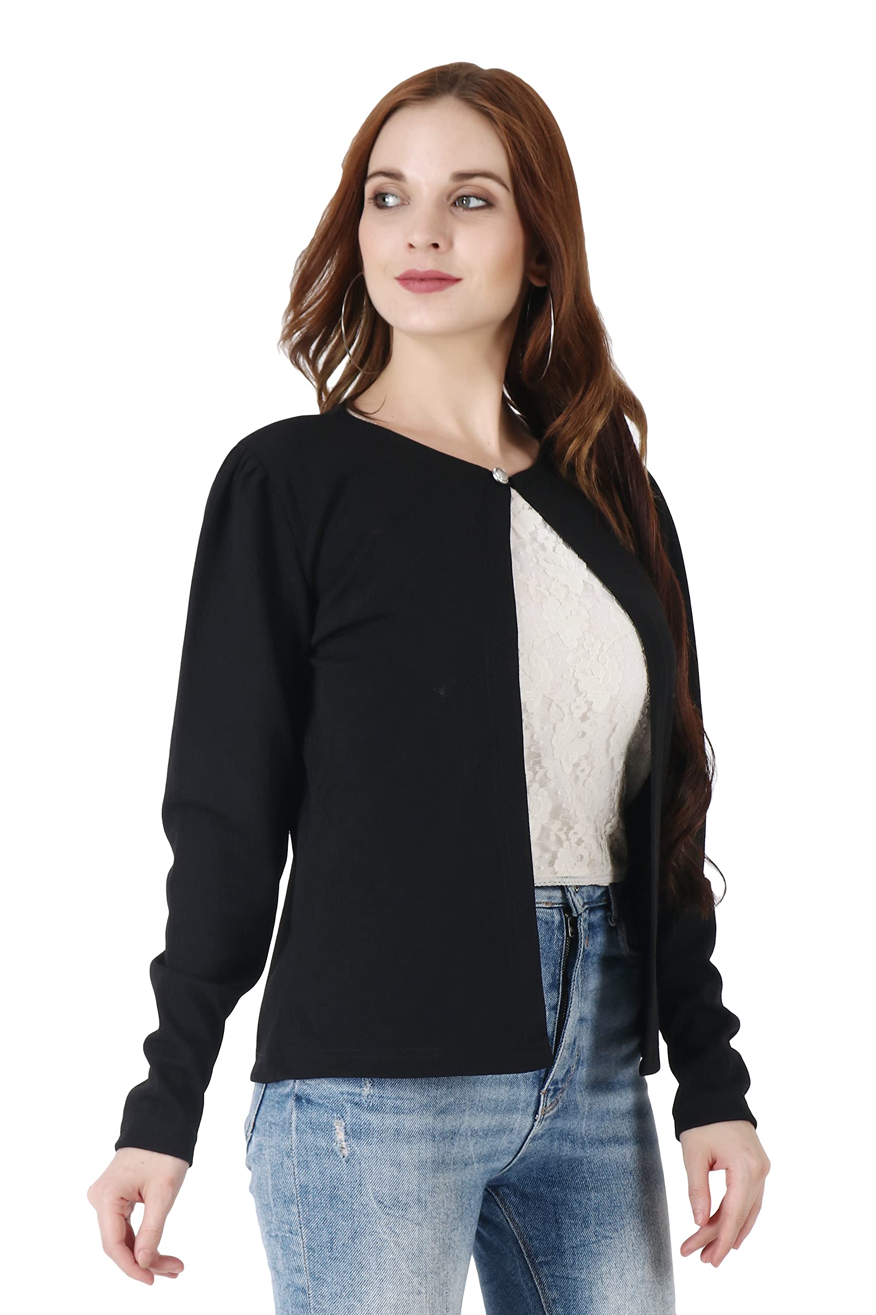 POPWINGS Women Black Regular Fit Blazer