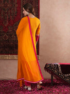 ANNI DESIGNER Womens Cotton Blend Straight Solid Kurta with Pant & Dupatta (PANAI Orange_S_Orange_Small)
