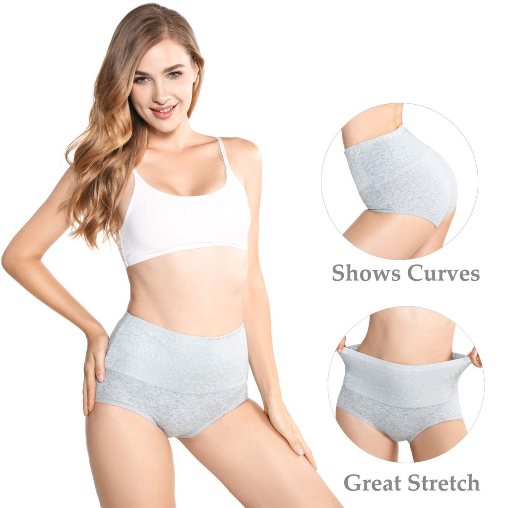 5-Pack High Waist Tummy Control Panties for Women, Cotton Underwear No Muffin Top Shapewear Brief Panties (5-Pack, Small)