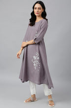 W For Woman Cotton Women Dusk Embroidered Regular Kurta