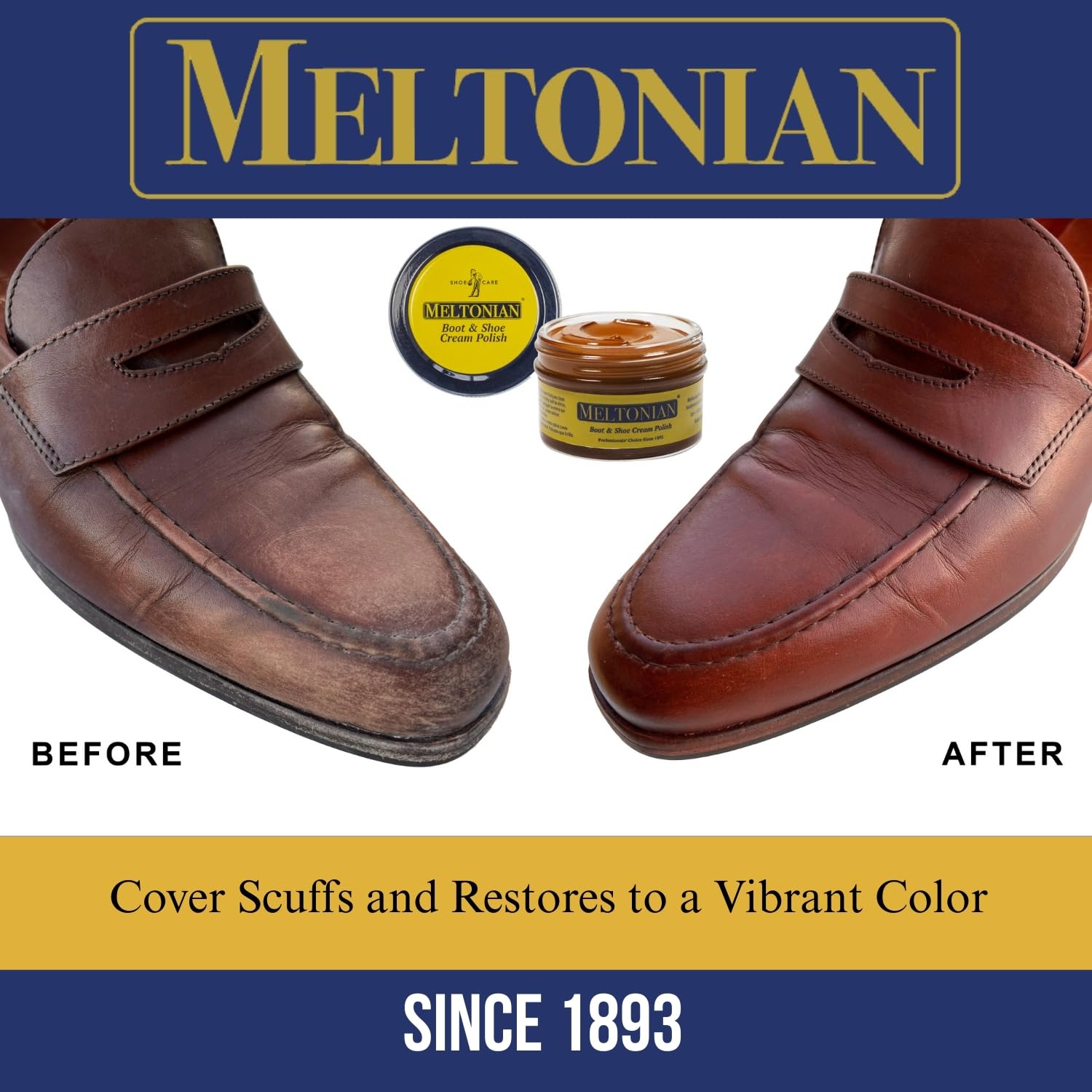 Meltonian Cream Shoe Polish - Boot Polish, Leather Shoe Polish Oil Based with Beeswax - Restores & Protects, 60+ Colors, Lemon