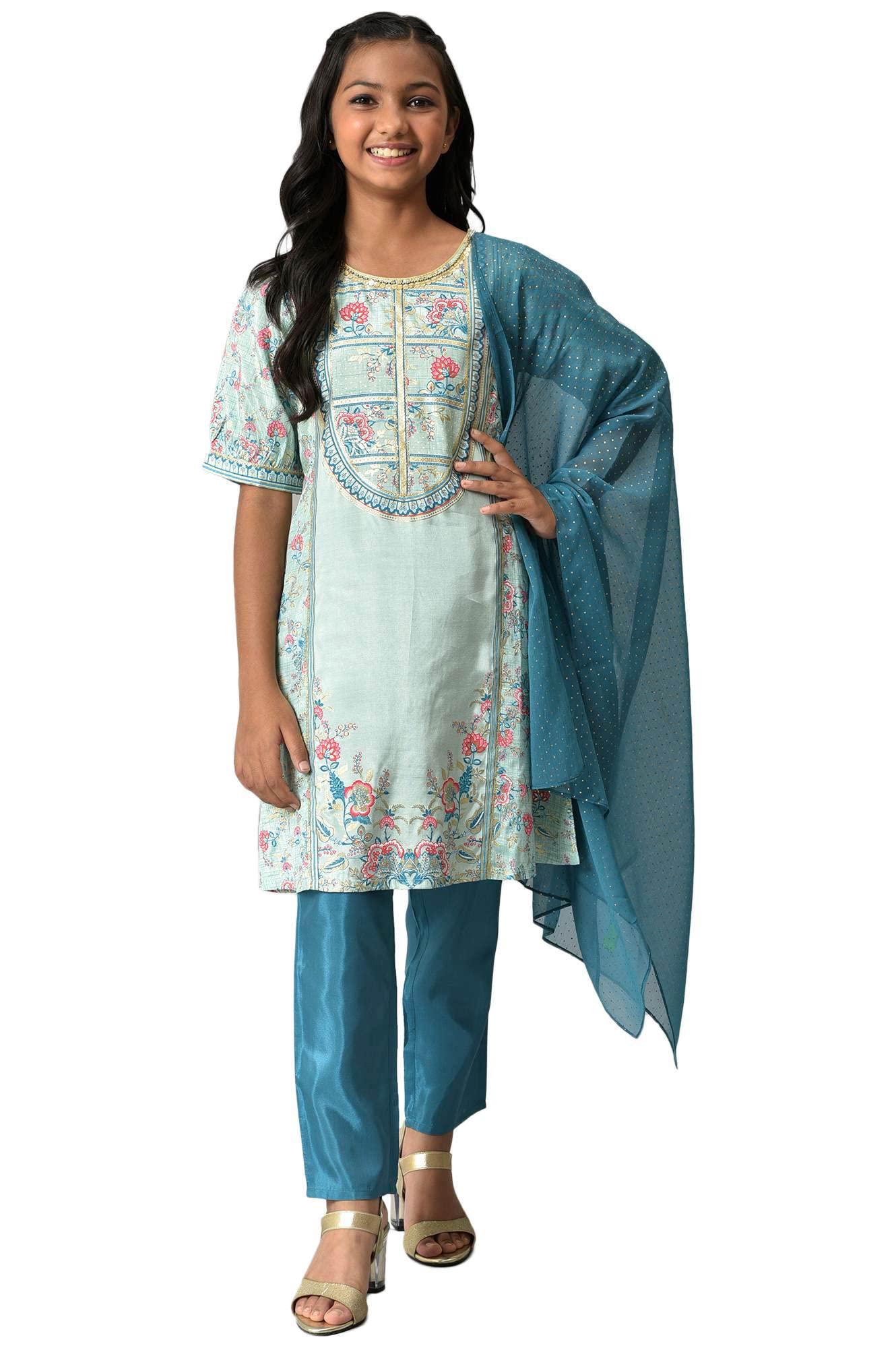 Aurelia GirlS Viscose Kurta-Trouser-Dupatta (22Aug10210C-503977_Green