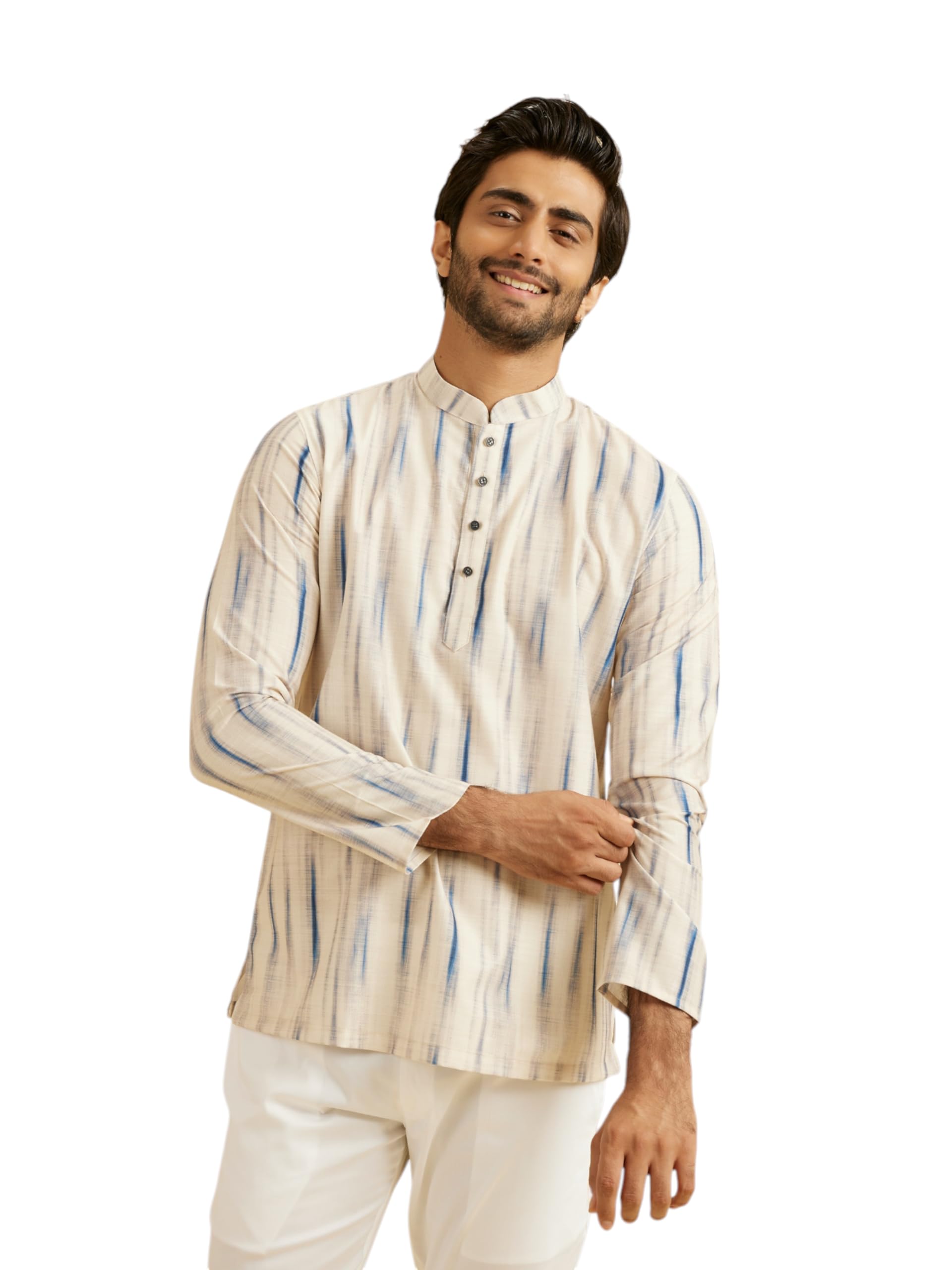 Manyavar MenS Cotton Blend Digital Printed Short Kurta (Cream,Xxxl)