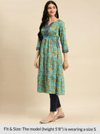 rangita  Calf Length Printed Tiered Flared Kurti