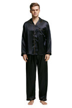 TONY & CANDICE Men's Classic Satin Pajama Set Sleepwear (X-Large, Black with Golden Piping)