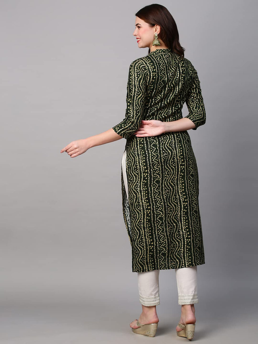 Gosriki Women'S Pure Cotton Rayon Bandhani Printed With Embroidered Straight Kurta (Rugari)