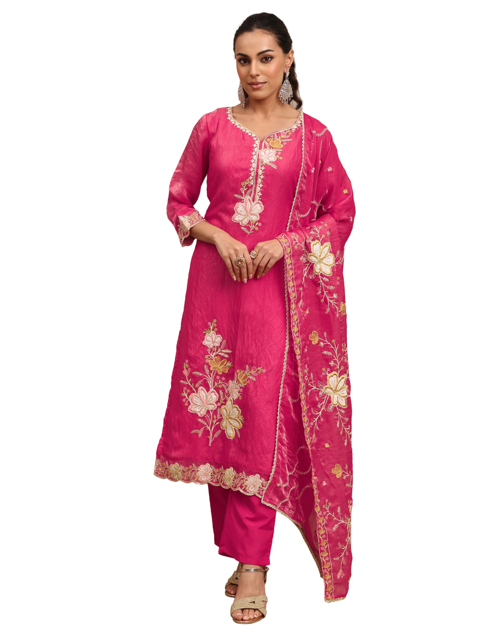 Libas Embroidered Organza Straight Kurta For Women (95001Xxl)