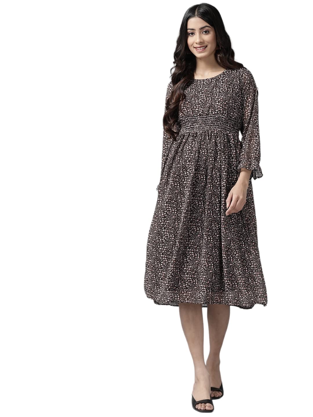Aarika WomenS Georgette Fit And Flare Knee-Length Dress (Md-W-2743_Black