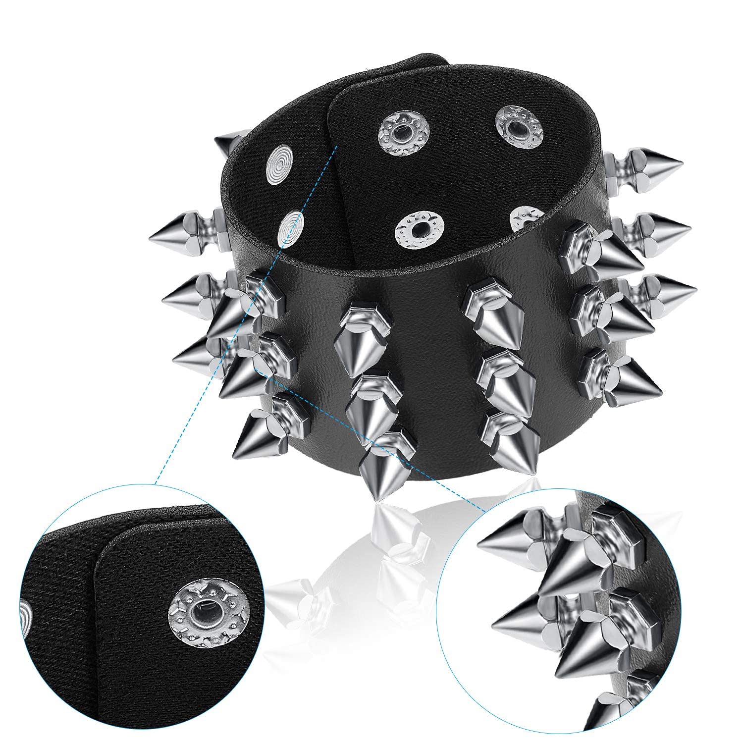 Hicarer 6 Pcs Spiked Studded Bracelets Punk Leather Rivets Bracelet Cuff for Men Women Halloween Accessories(Classic Style)