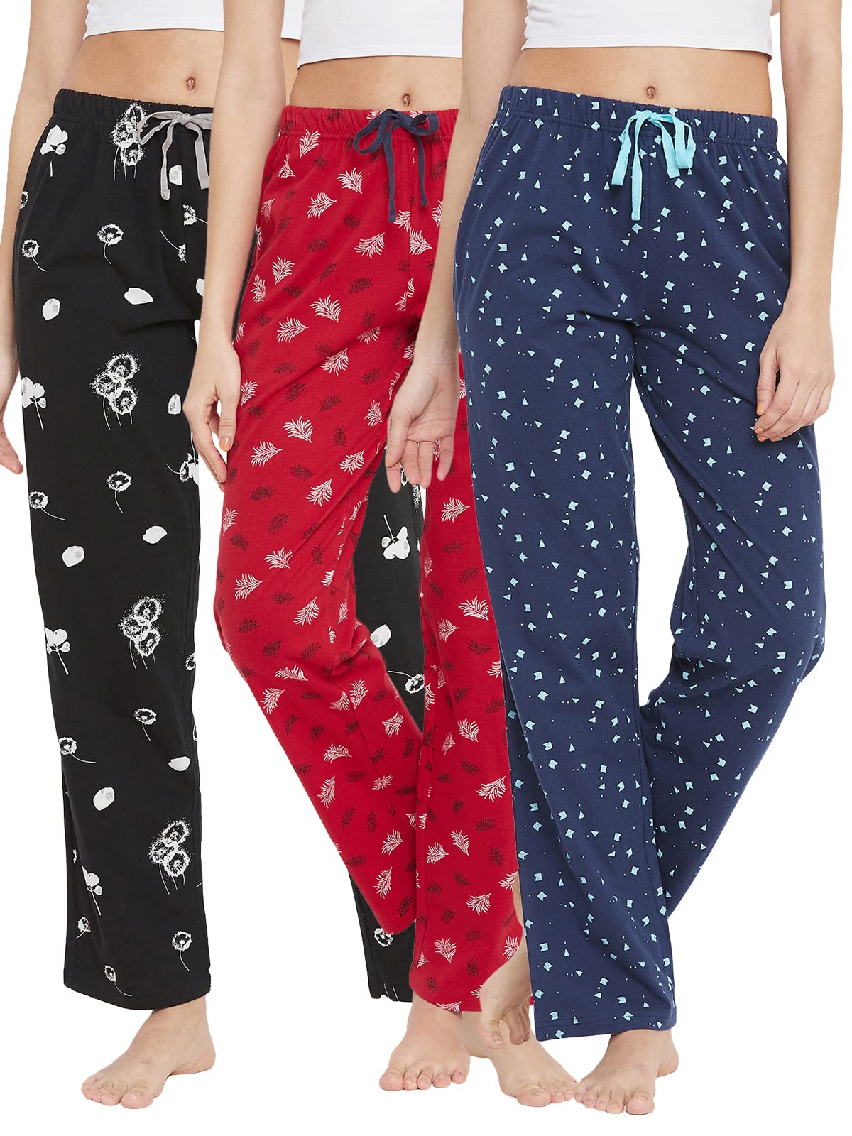 Clovia WomenS Pack Of 3 Cotton Assorted Color & Prints Pyjama (COMBOLB24_Assorted_XL)