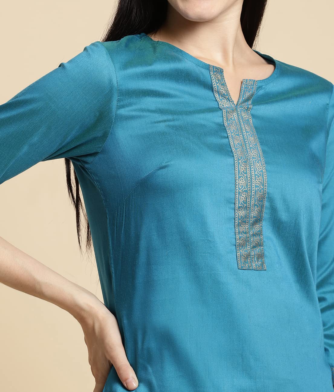 Rangita Teal Polyester Knee Length Solid Straight Kurti For Women | Kurta For Women