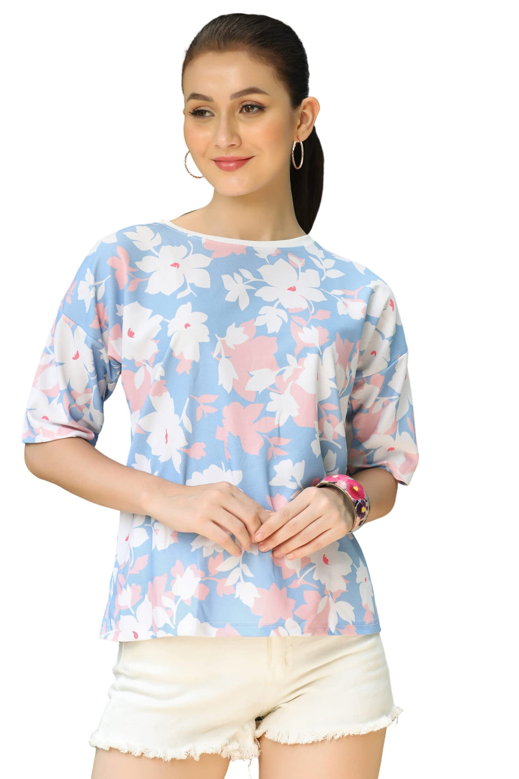 Leriya Fashion Women Floral Print Top With Half Sleeves For Office Wear, Casual Wear Western Top Short Sleeve Pajama Sleep Night