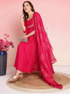 ANNI DESIGNER Ladies Plain Rayon Blend Kurta with Trousers and Dupatta, pink, 4X-Large