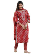 ANNI DESIGNER Womens Rayon Blend Straight Printed Kurta with Pant & Dupatta (MAASA RED_S_Red_Small)