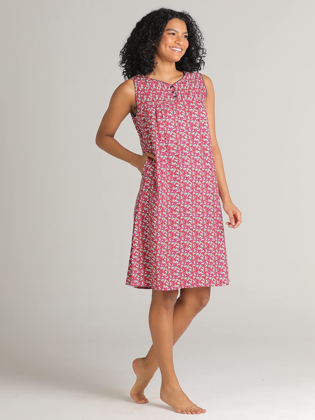 Evolove Women'S Viscose Liva Knee Length Short Night Gown Nighty Dress With Pocket, Super Soft Comfortable (Fuchsia, Sngry3029Fh