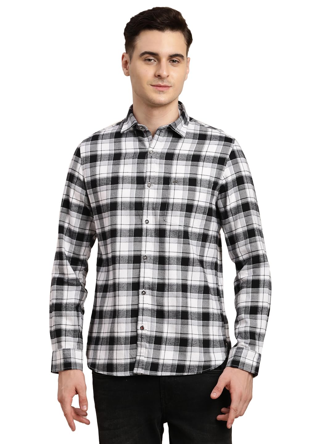 Turtle Men 100% Cotton Black & White Check Slim Fit Casual Shirt