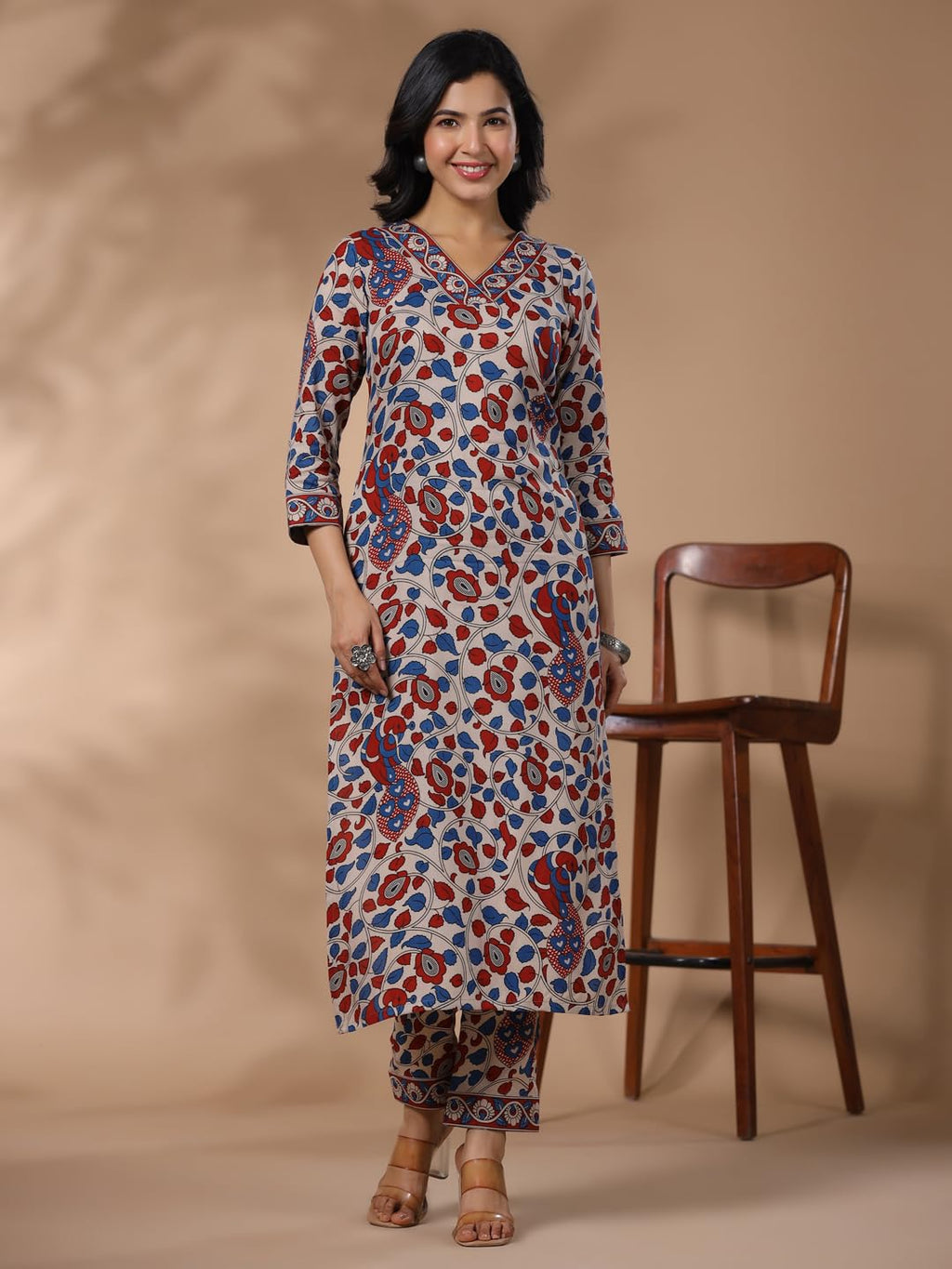 ANNI DESIGNER Ladies Cotton Blend Kurta & Trousers, cream, M