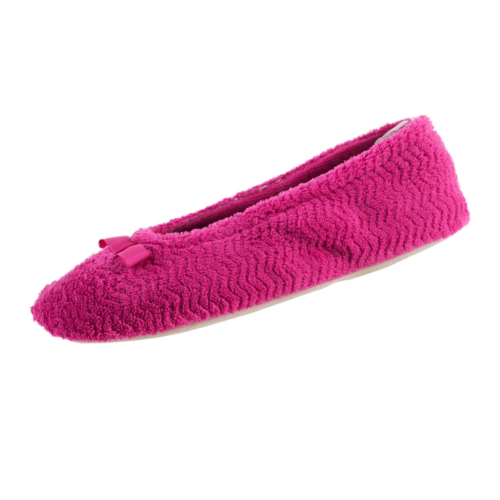 isotoner Women's Chevron Microterry Ballerina House Slipper with Moisture Wicking and Fabric Sole for Comfort, Rose Violet, Smal