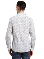 Turtle Men 100% Cotton White Printed Slim Fit Casual Shirt