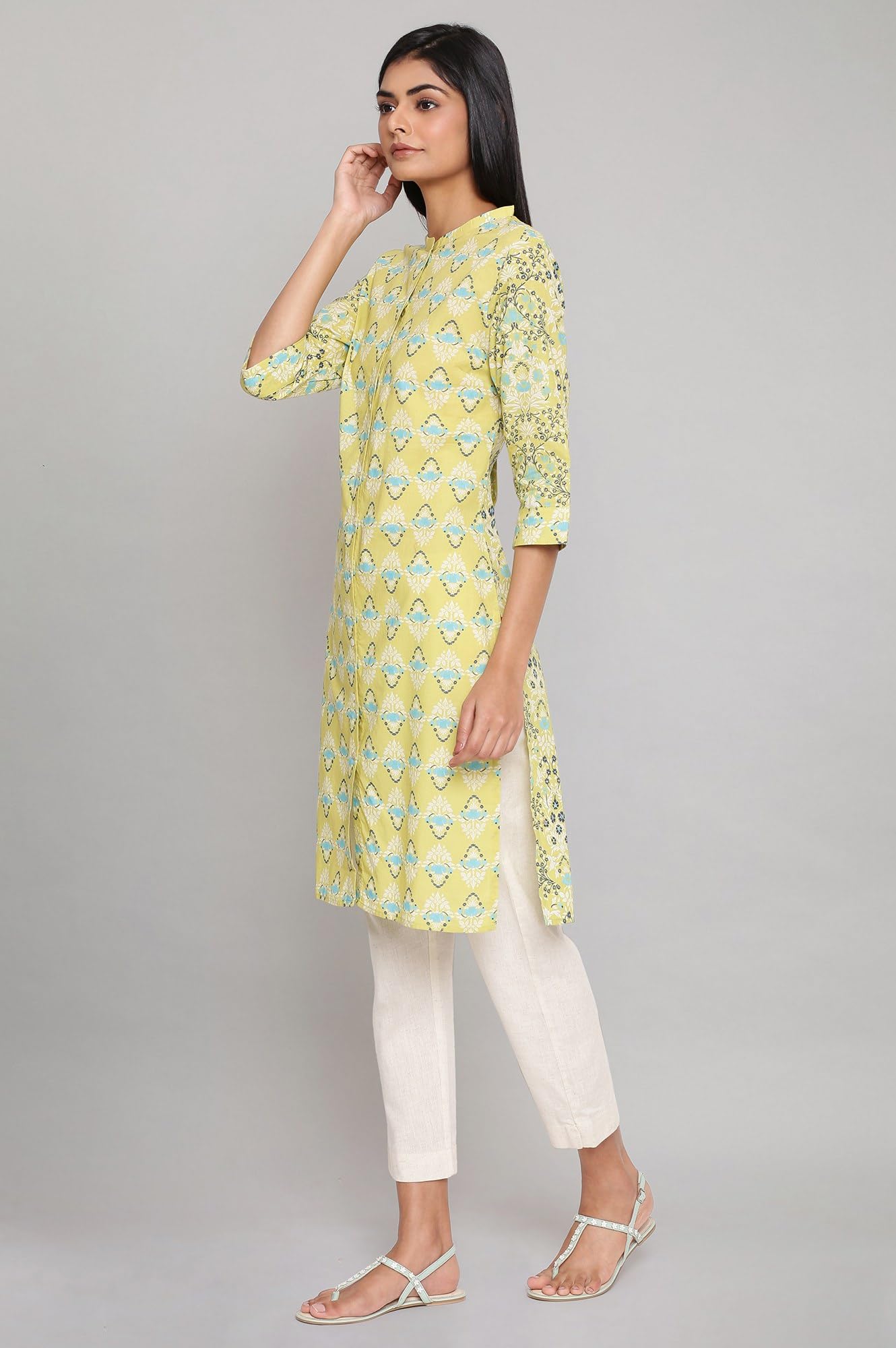 W For Woman Printed Button Down Cotton Kurta For Women