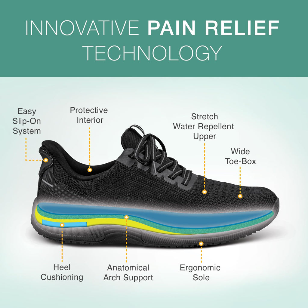 Orthofeet Women's Orthopedic All Black Knit Kita Hands-Free Sneakers, Size 7.5