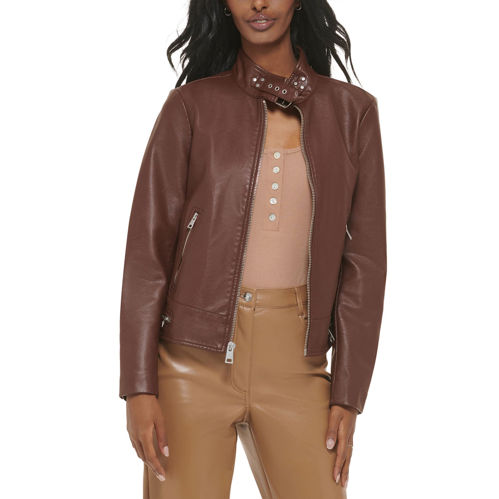 Levi's Women's Size Faux Leather Motocross Racer Jacket (Standard and Plus), Chocolate Brown, 2X