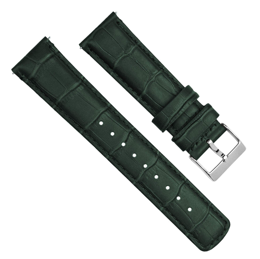 22mm Forest Green - Long - BARTON Alligator Grain - Quick Release Leather Watch Bands