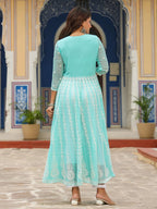 Anni Designer Women'S Georgette Regular Fit Anarkali Chikankari Embroidered Calf Length Kurta Dress
