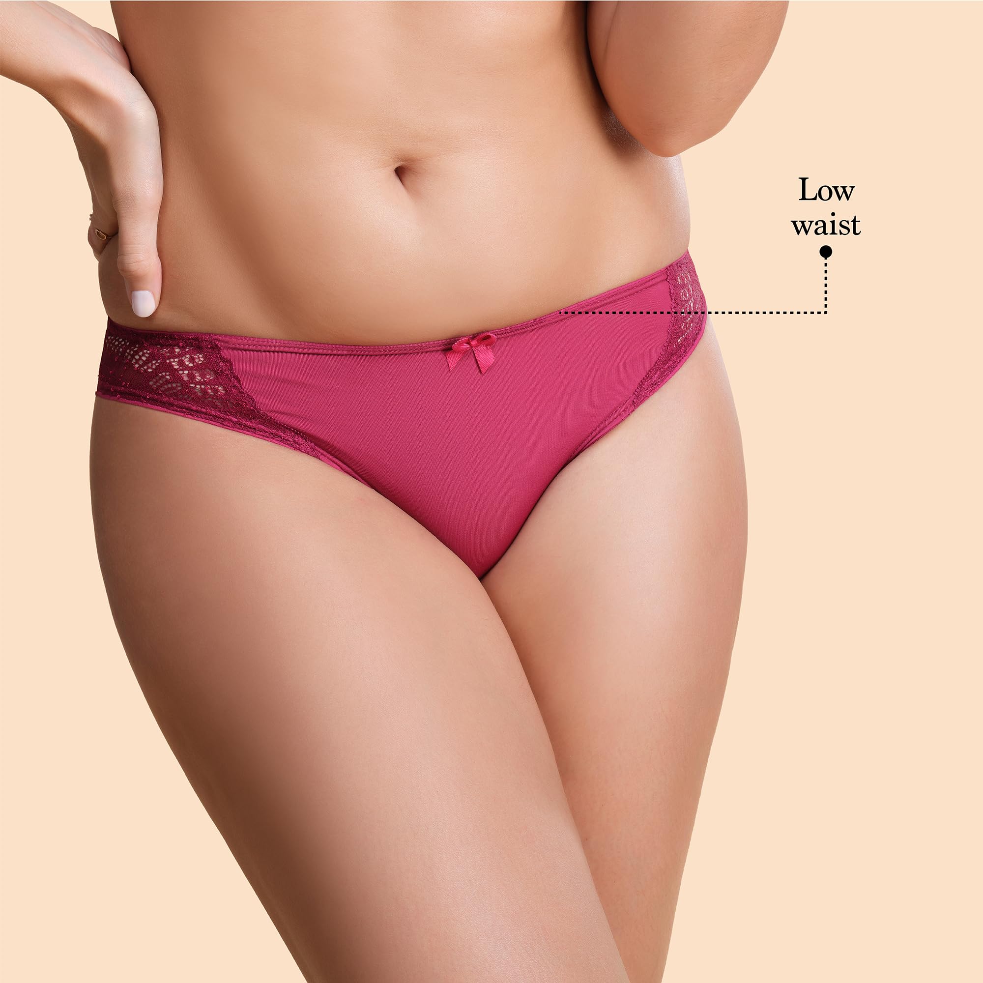 Enamor Womens Nylon Low Waist Medium Coverage Bikini Panty with Sensuous Look at The Back and Sides with Unique Butterfly lace