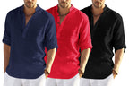Hemrin Combo Of 3 MenS Cotton Blend Full Sleeve Short Kurta Shirt With Mandarin Collar