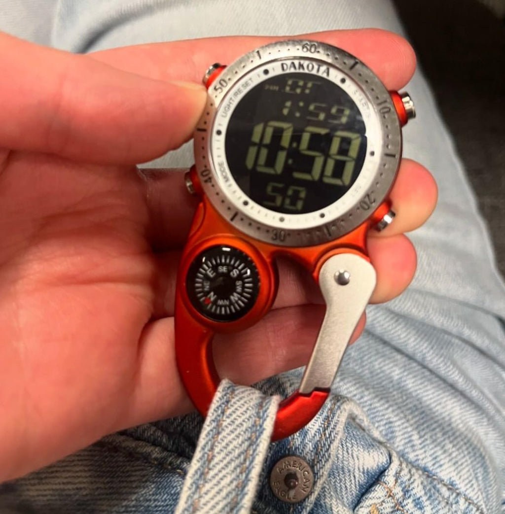 Dakota Digital Backpacker Clip, Fob and Pocket Watch, Alarm, Stopwatch, Timer and Dual Time, Outdoor Gifts for Men and Women, Ta