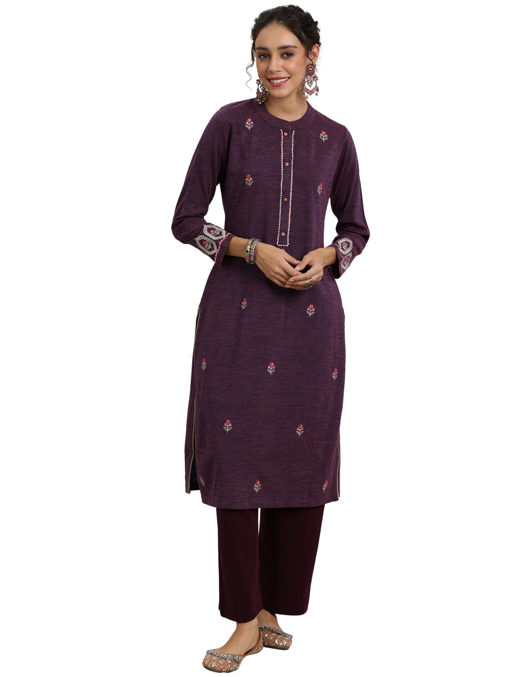 Libas Womens Embroidered Wool Straight Kurta For Women
