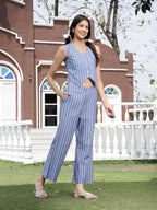 Stylum Womens Striped Printed Cotton Blend Kurti Palazzo Set
