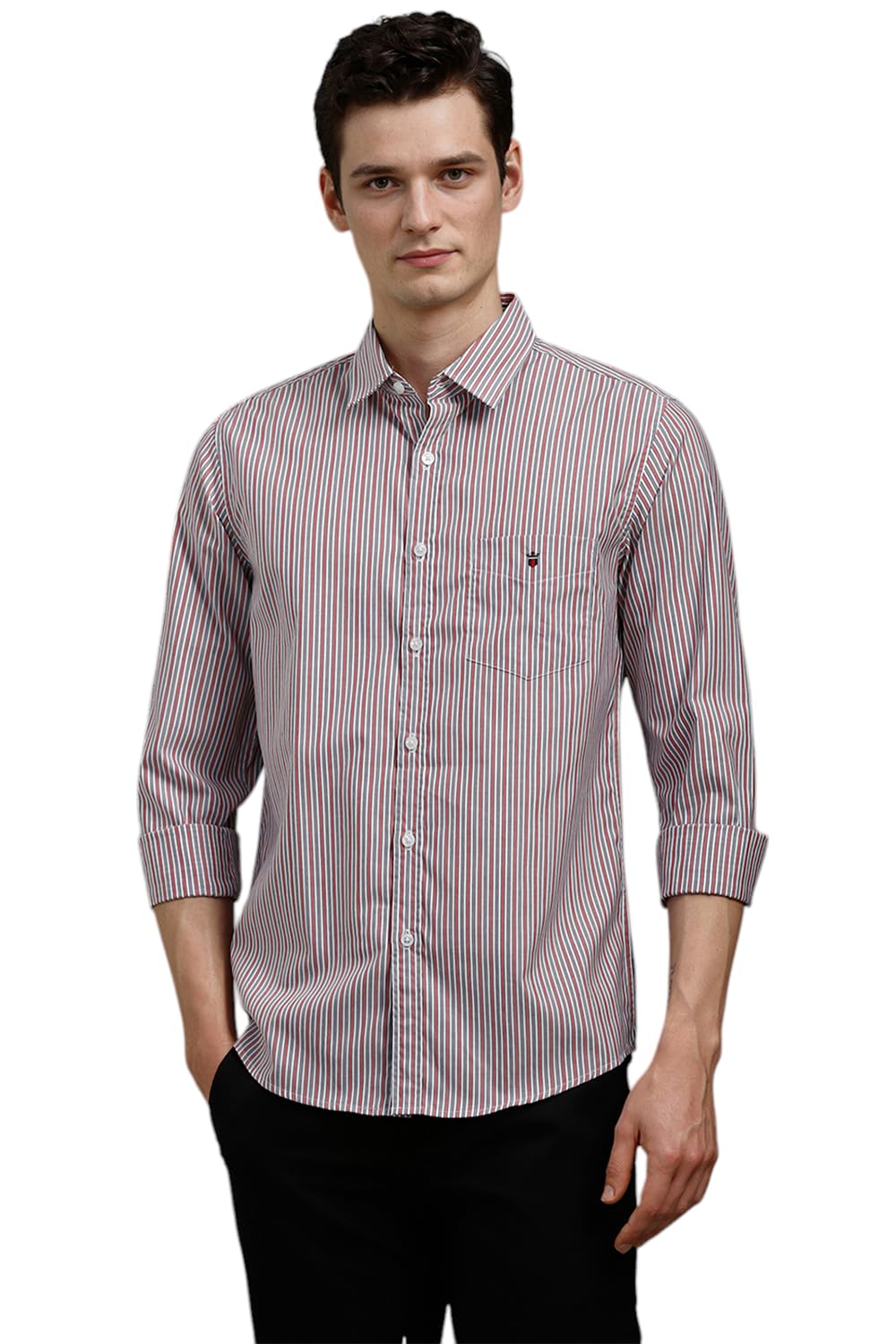 Louis Philippe Men Cotton Striped Slim Fit Shirt (Lysfsssbn26592_White, 42