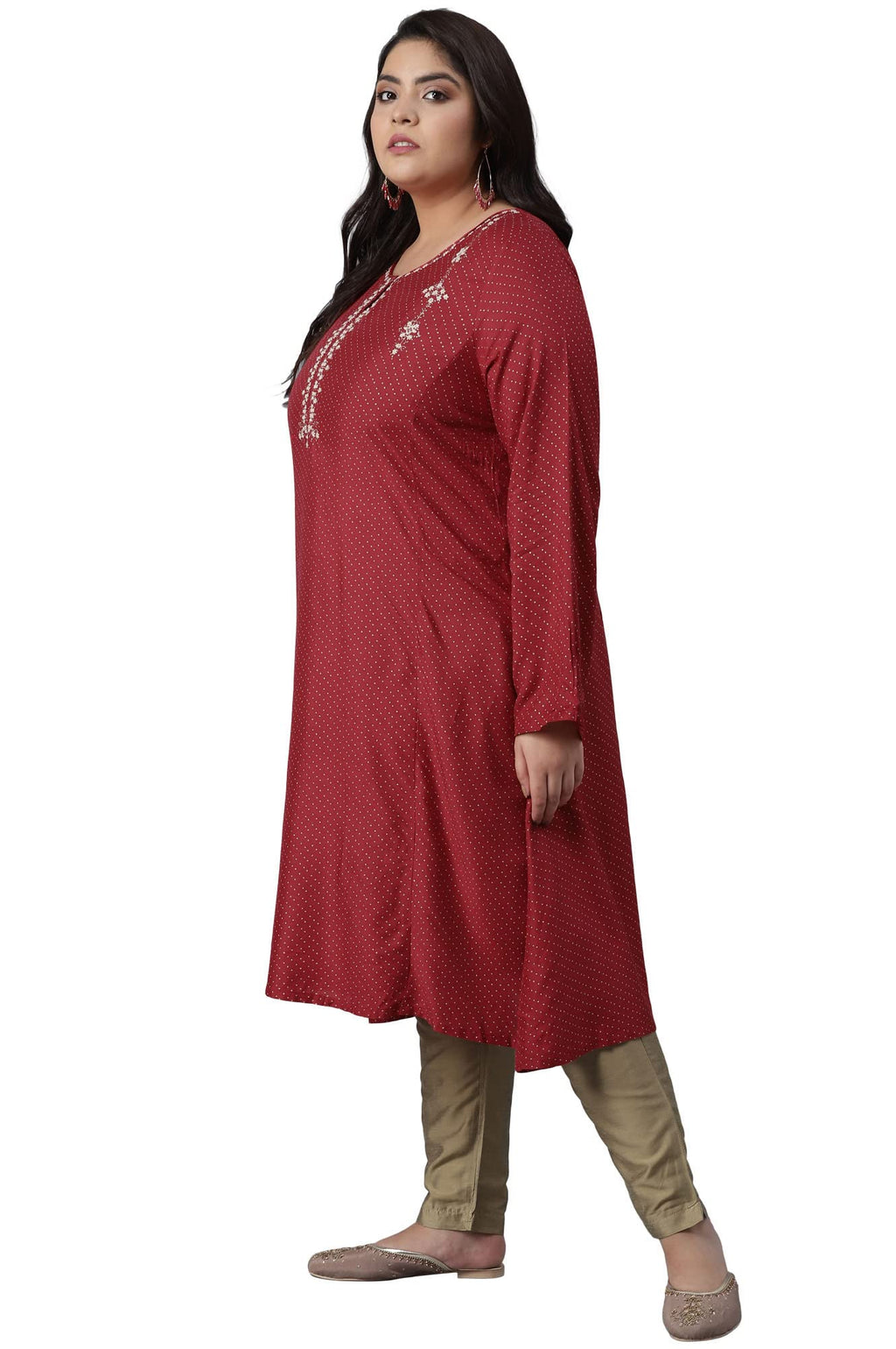 W For Woman Women Viscose Polka Dots Printed A-Line Kurta