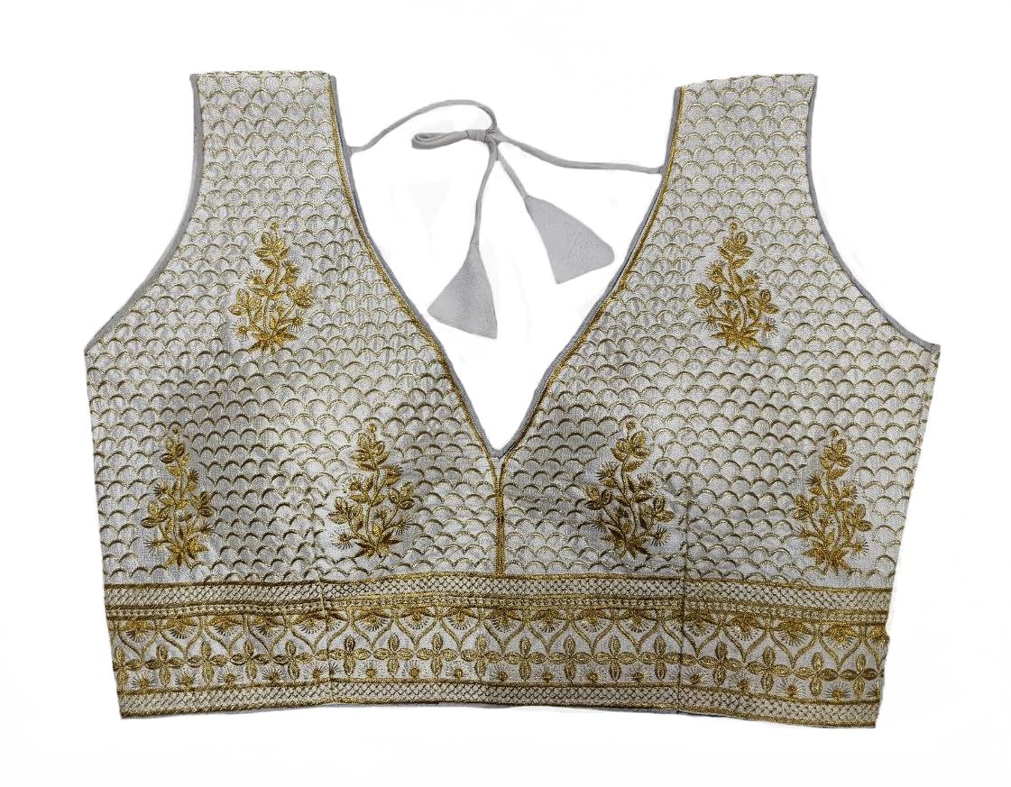 Pujia Mills WomenS Sequin Embroidered V Neck Sleeveless Readymade Saree Blouse Indian Ethnic Designer Stitched WomenS Readymad