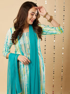 ANNI DESIGNER Womens Cotton Blend Straight Printed Kurta with Pant & Dupatta (Tiedye-RAMA Blue_XXL_Blue_XX-Large)