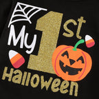 Baby Girls Halloween Outfits Costume My 1st Halloween Romper+ Tutu Skirt+ Striated Leg Warmer+ Bunny Headband 4Pcs Outfit Set (B)