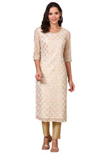 Aurelia Beige Abstract Printed Georgette Kurta With Embellished Neck (Size: Xxl)-24Aua15431-508796
