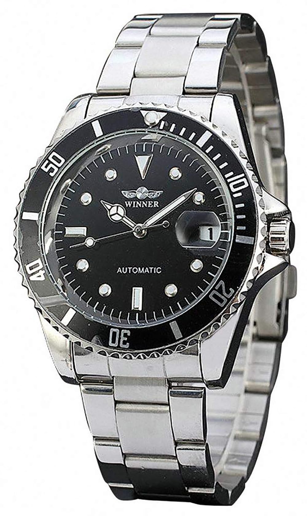 MASTOP Men Automatic Mechanical Watches Full Steel Waterproof Mens Watches with Calendar (Silver Black)